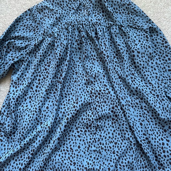 Temofon Women’s Peter Pan Collar Blouse – Light Blue Leopard Vintage Style Top - Picture 4 of 5